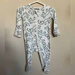 Spearmint Love Zippered Romper in Cream/Sage Green Lizard Print, 6-9M